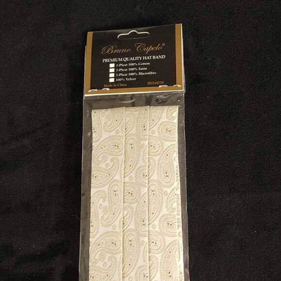 BRUNO CAPELO FASHION 3 PLEAT SATIN HAT BAND. IVORY PAISLEY PRINT. - Picture 2 of 2
